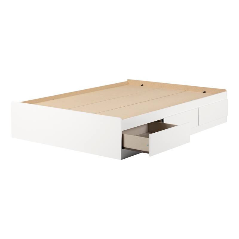 Mates Bed with 3 Drawers in Pure White for Kids with Rounded Corners and Low Platform Storage