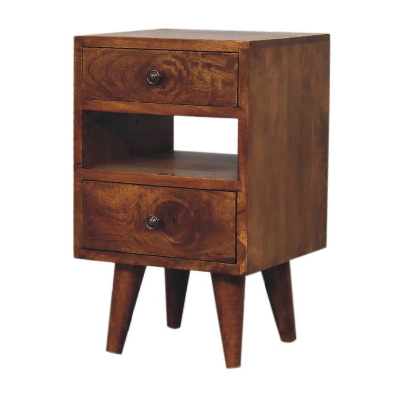 Mini Classic Nightstand in Chestnut Finish with 2 Drawers and Open Slot