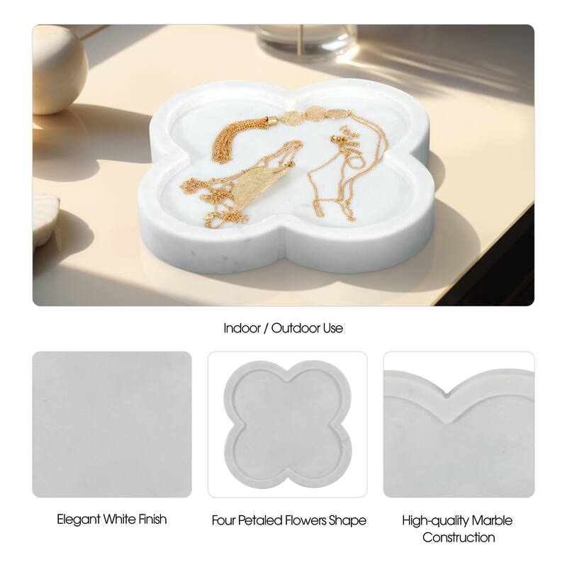 Sagebrook Home 8" Dyer White Marble Trinket Tray, Flower Shape, 1"H - 8" x 8" x 1"