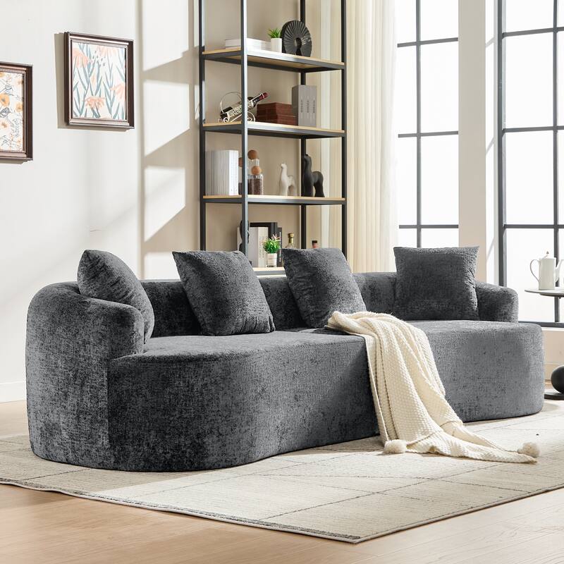 Curved Loveseat Sofa, 110'' Chenille 2-Seater Couch Deep Seat Sectional Couch with 3 Plush Pillows