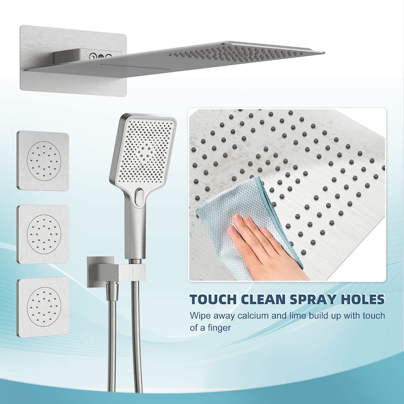 GIVINGTREE Luxury 4 Spray Patterns Thermostatic 23" Wall Mounted Rainfall Dual Shower Head With 3 Spray Heads（valve Included)