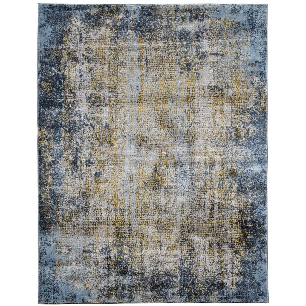 9' X 12' Blue And Gold Abstract Area Rug - 3'6" Round