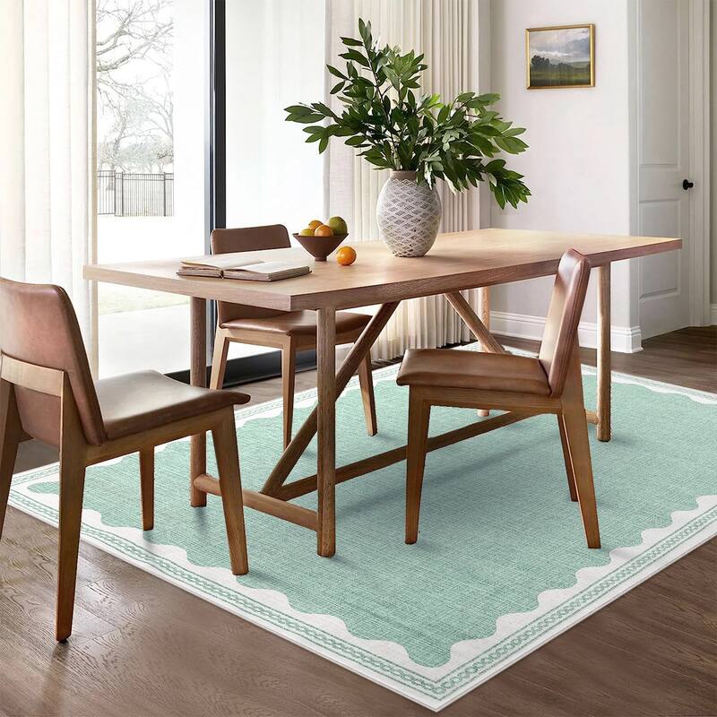 Scalloped Pattern Rugs for Living Room Bedroom Soft Non Slip Low Pile Throw Carpet Washable Foldable Area Rug
