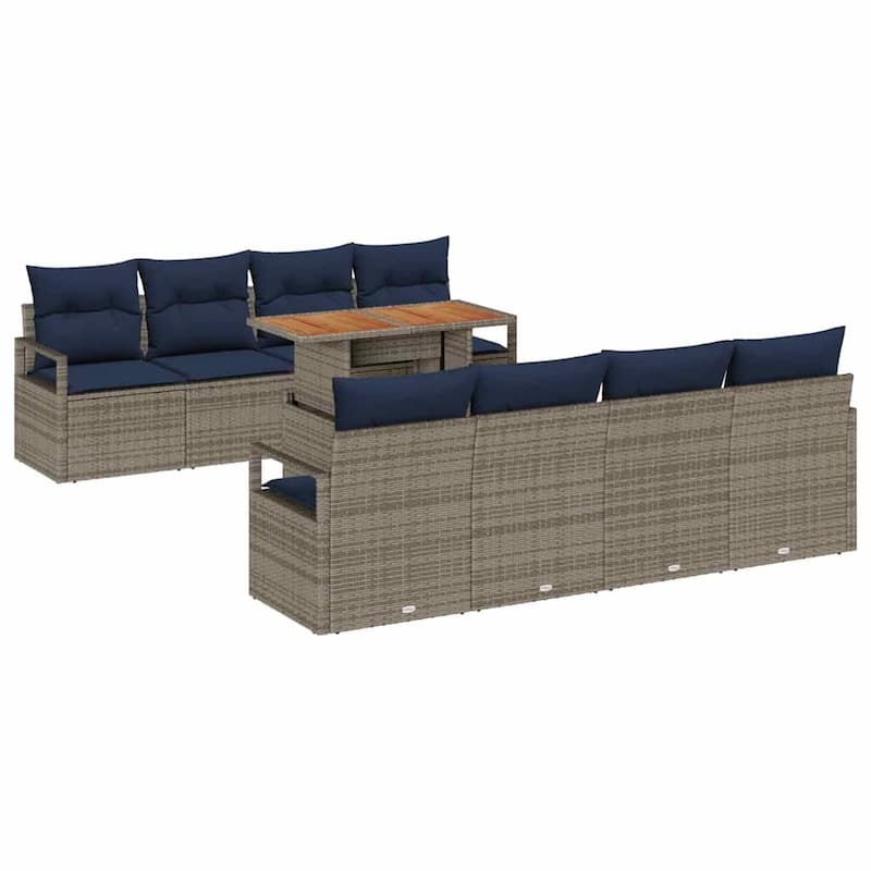 vidaXL 9 Piece Garden Sofa Set with Cushions - 90.6×24.4×27.2