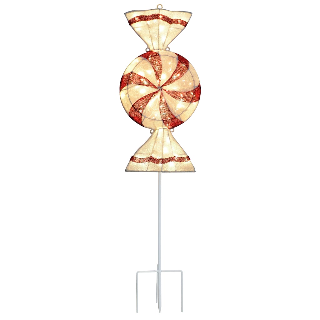 Puleo International 6' Pre-Lit Outdoor Peppermint Candy Pathway Stake Christmas Decor with 74 Warm White Twinkling LED Lights