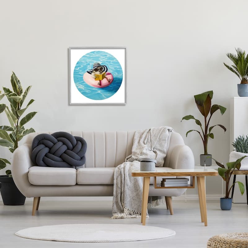 Stupell Bird Reading Book Pool Float Beverly Hills Sun Hat Framed Wall Art - Pink