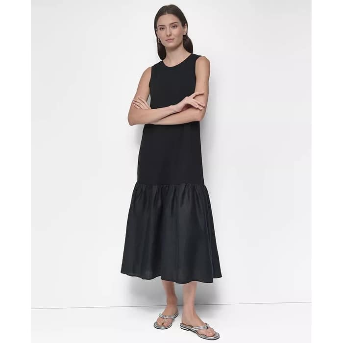 DKNY Mixed Media Tiered Midi Dress