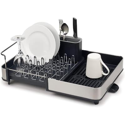 Extendable Stainless-Steel Dish Rack with Cutlery Drainer