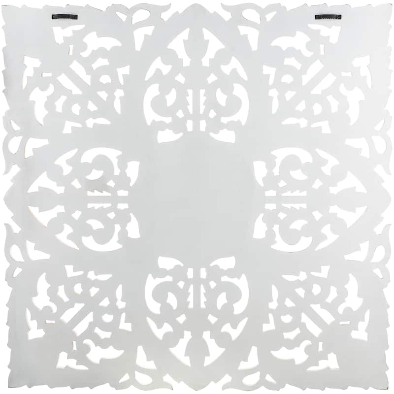 Barclay Hand Carved White Floral 35-inch Square Wall Panel