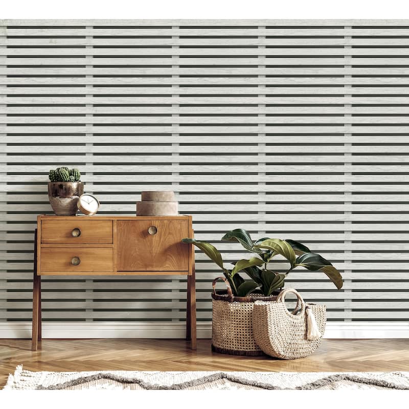 Fine Decor Marlow Charcoal Wood Slats Wallpaper