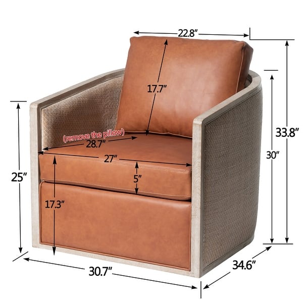 dimension image slide 10 of 12, KINWELL 31"W Oak Frame Upholstered Swivel Barrel Armchair