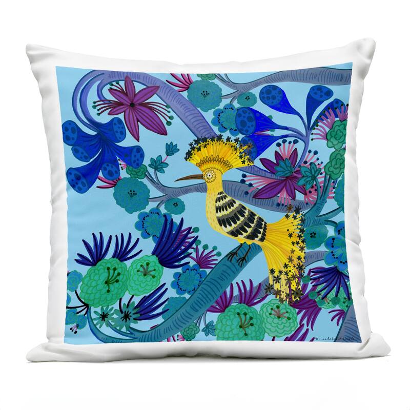 Stupell Whimsical Yellow Bird & Flowers Printed Outdoor Throw Pillow Design by Kay Widdowson - Accent - Polyester - Yellow - Single