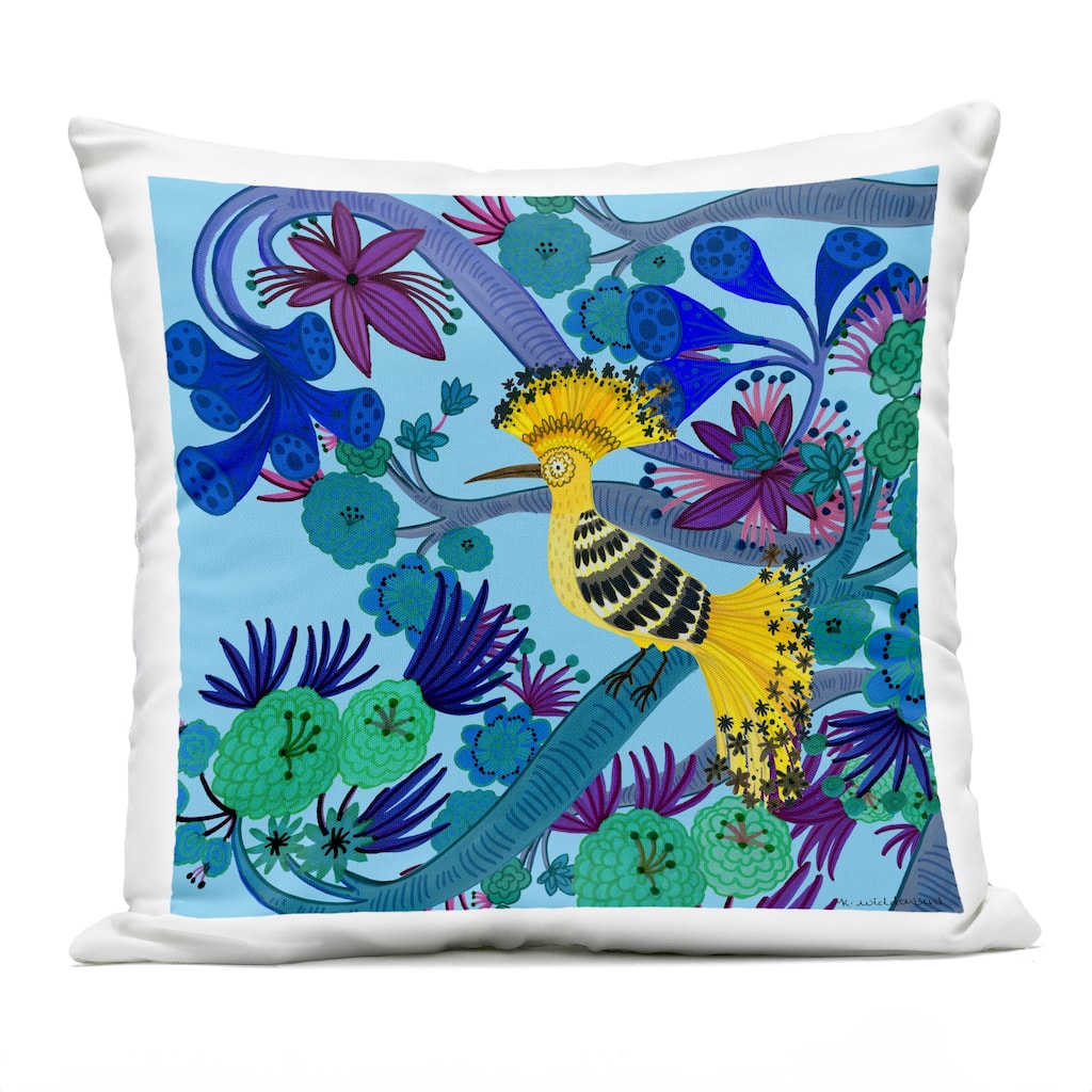 Stupell Whimsical Yellow Bird & Flowers Printed Outdoor Throw Pillow Design by Kay Widdowson