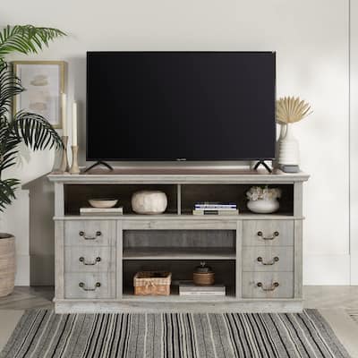 60"W Retro TV Stand Entertainment Center, 2 Cabinets&Open Shelves - 60"W*15.75"D*34.25"H