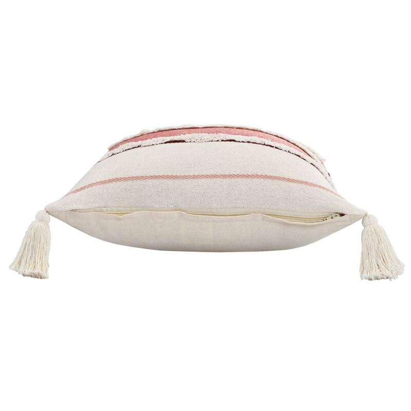 20" White and Red Striped Square Throw Pillow
