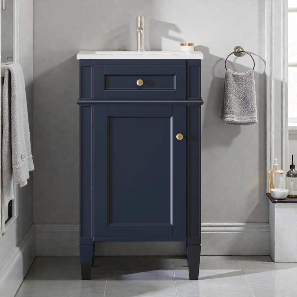 18" French Style Bathroom Vanity with Ceramic Sink, Freestanding Single Vanity Cabinet