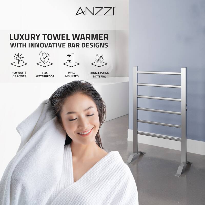 ANZZI Naples 6-Bar Aluminum Wall Mounted or Free Standing Towel Warmer