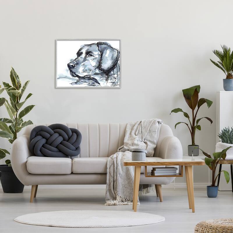 Stupell Monochrome Ink Dog Portrait Abstract Watercolor Detail Framed Wall Art, Design by Kendra Shedenhelm - Grey