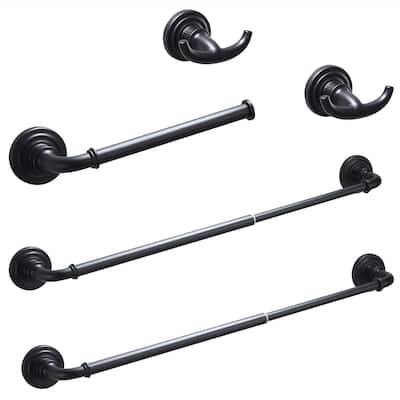 5 Piece Bathroom Hardware Set Towel Bar Toilet Paper Holder Robe Hooks Stainless Steel Wall Mounted Adjustable Accessory Set