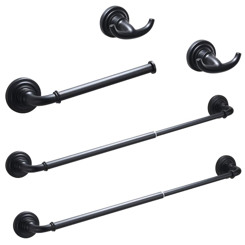 5 Piece Bathroom Hardware Set Towel Bar Toilet Paper Holder Robe Hooks Stainless Steel Wall Mounted Adjustable Accessory Set