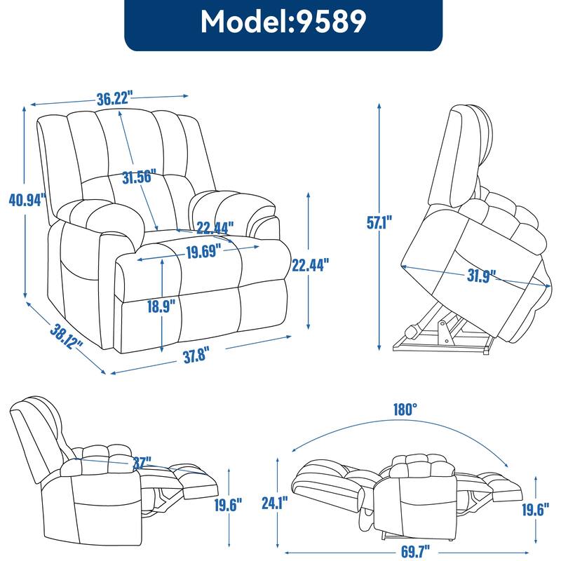 Dual Motor Heat Massage Infinite Position Electric Power Lift Recliners with Power-Remote, Medium-firm and Heavy Duty