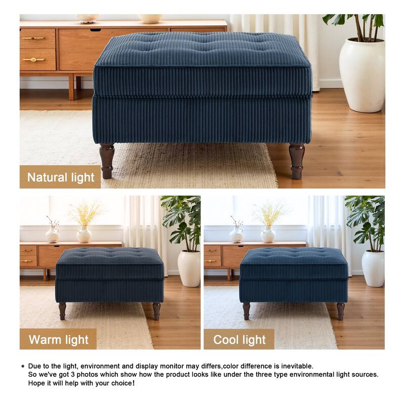 31.78" W Oversized Square Upholstered Storage Ottoman with Wooden Tray