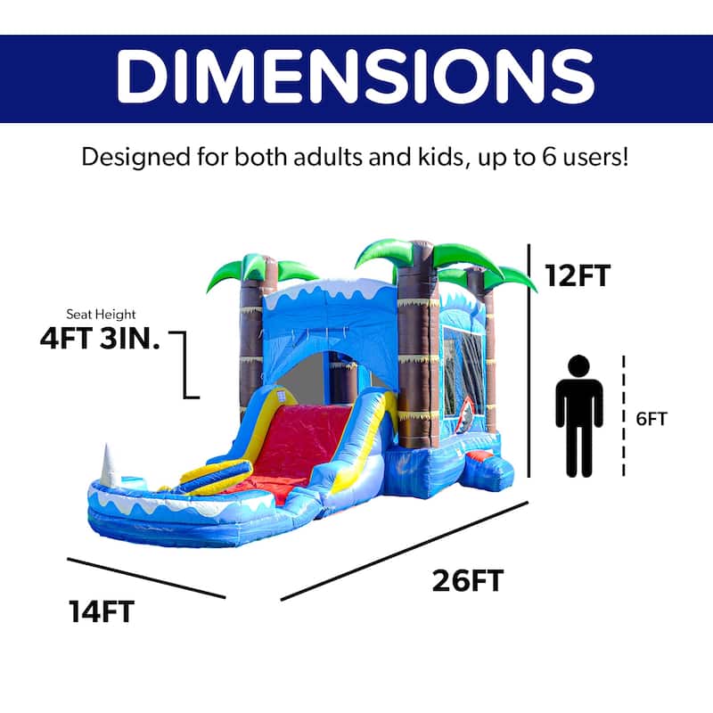 HeroKiddo Ocean Commercial Grade Inflatable Bounce House Water Slide Combo with Attached Splash Pool (No Blower Included)