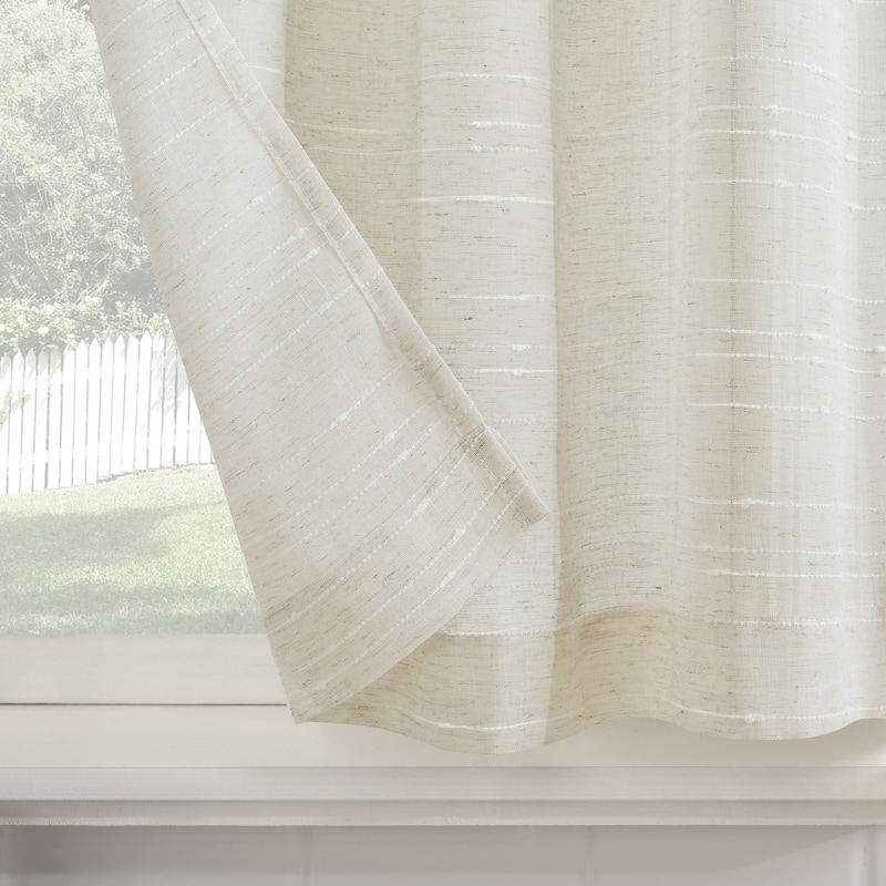 No. 918 Louette Slub Stripe Semi-Sheer Rod Pocket 2-Piece Kitchen Curtain Tier Pair - 54" x 36"
