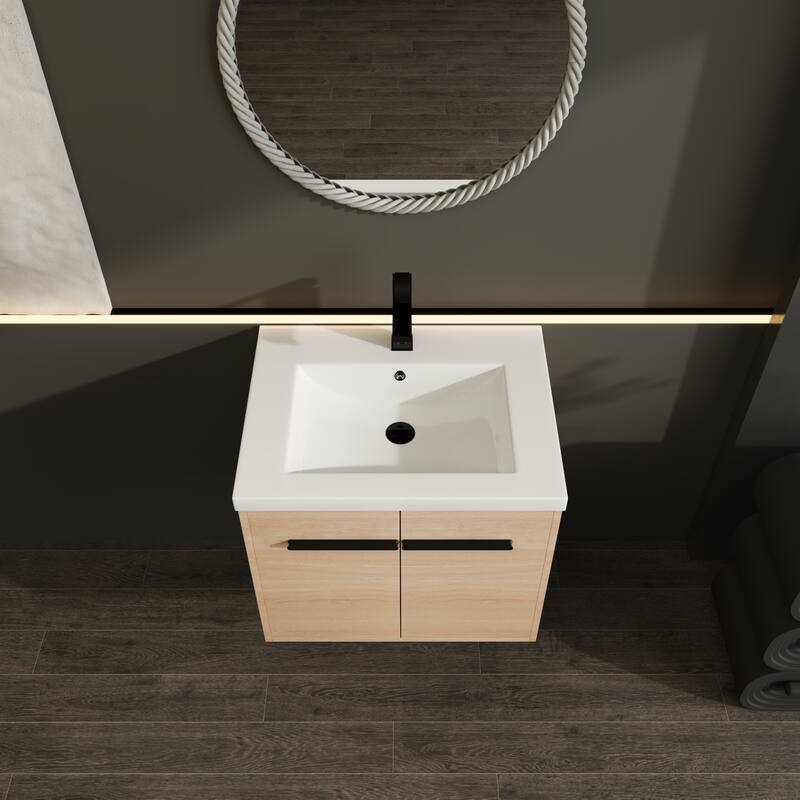 GDFStudio - Levistar Modern Wall-Mounted Bathroom Vanity Set with Scratch-Resistant Resin Sink & Soft Close Doors