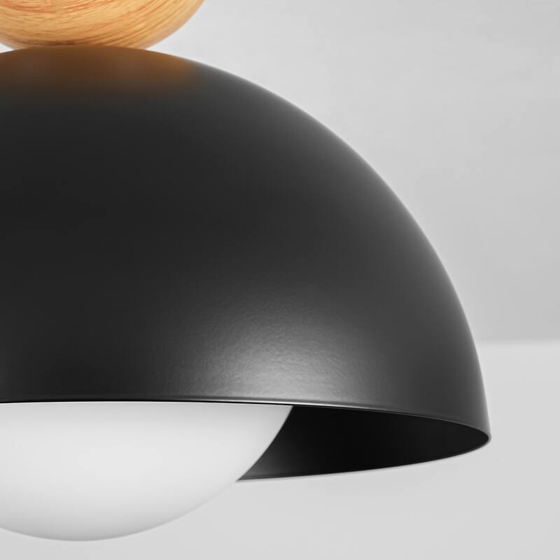 1-Light 11.8" Modern Farmhouse Black Semi-Flush Mount Ceiling Light - 11.8 in. W x 9.84 in. H