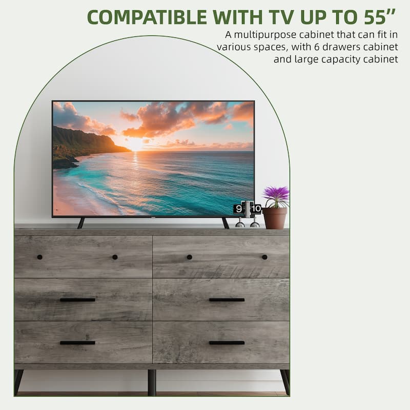 Rustic TV Stand for 65" TV, Entertainment Center with 6 Storage Drawers