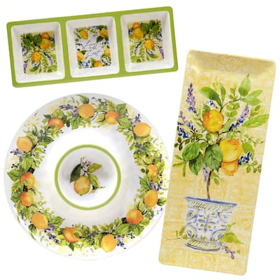 Certified International Lemon Zest 3-piece Melamine Hostess Serving Set