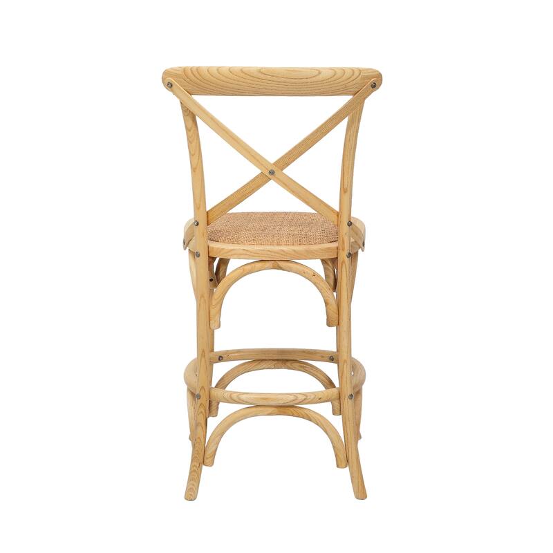 Porthos Home Ziva Counter Stools Set of 2, Elm Wood with Woven Rattan