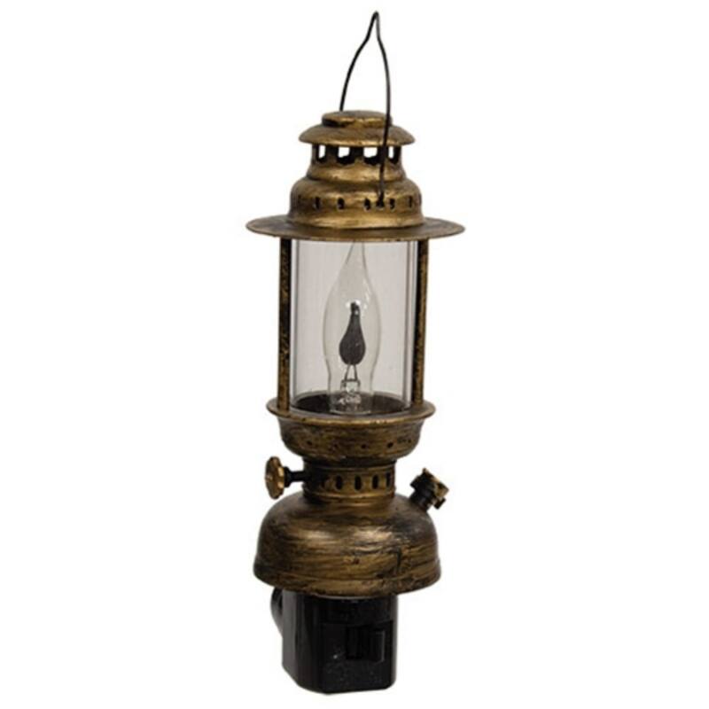 Distressed Bronze Finish Lantern Plug-In Nightlight w/1 W Flicker Bulb