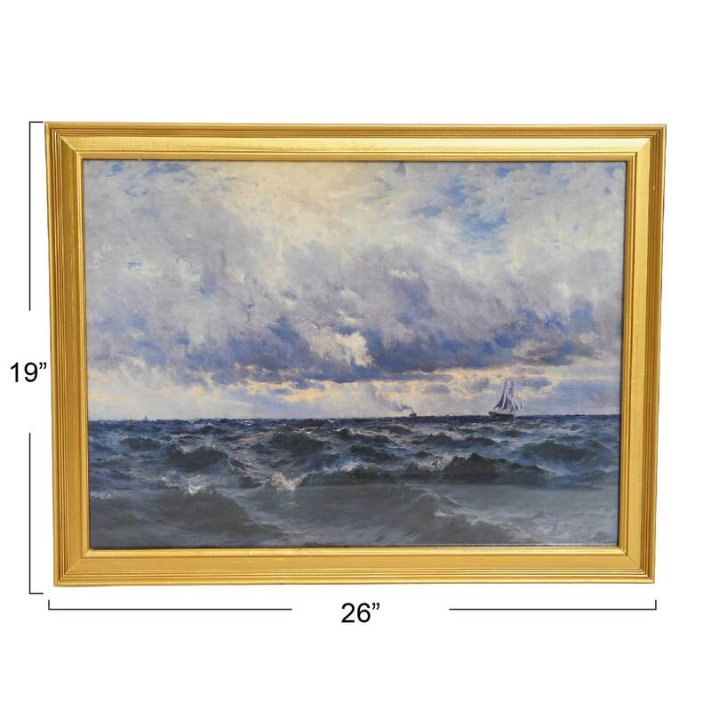 Nautical Wall Art with Gold Wood Frame and Glass Cover