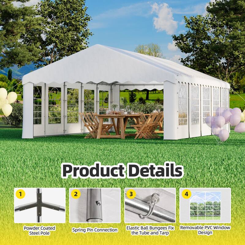 Durable Party Tent Gazebo for Events, Weddings, and BBQs - Includes Removable Sidewalls with Windows & Storage Bags, White