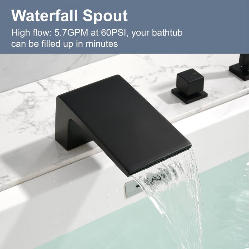 Waterfall Tub Faucet With Hand Shower Deck Mount Tub Filler With Sprayer Modern Bathtub Faucets Set With Diverter And Valve