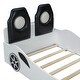 preview thumbnail 7 of 12, Wood Twin Size Race Car Platform Kids Bed Frame with LED Lights, Upholstered Backrest and Safety Rails for Bedroom, White
