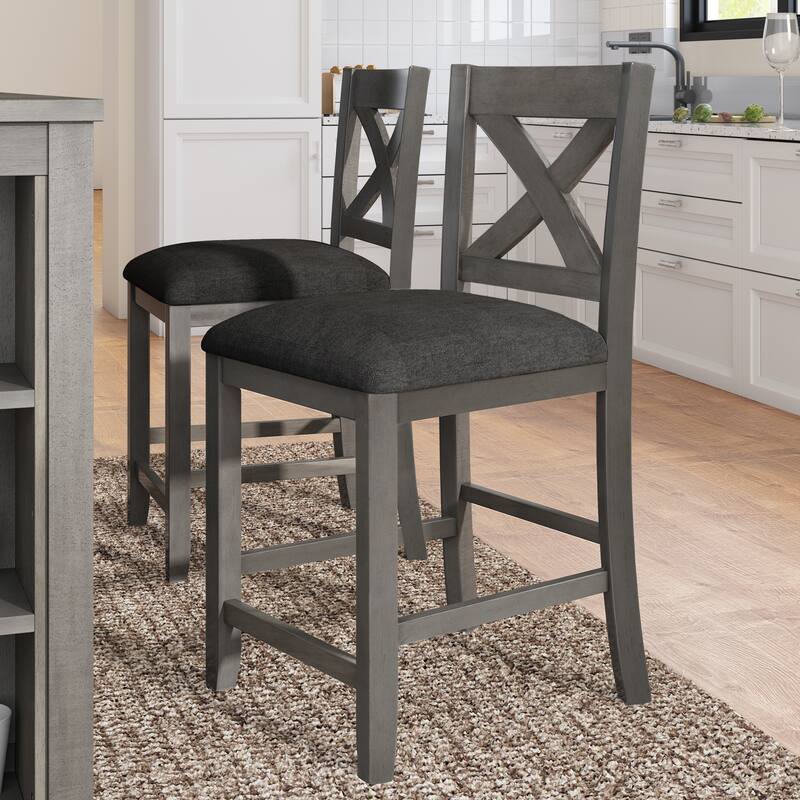 Rustic Farmhouse 5-Piece Counter Height Dining Table Set with Four Padded Chairs and Functional Storage