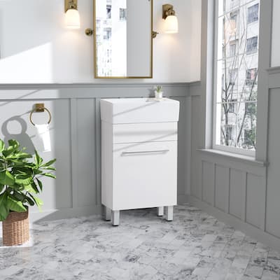 Compact Wall-Mounted Vanity with Pre-Drilled Ceramic Sink and Overflow Hole - 18.5in L