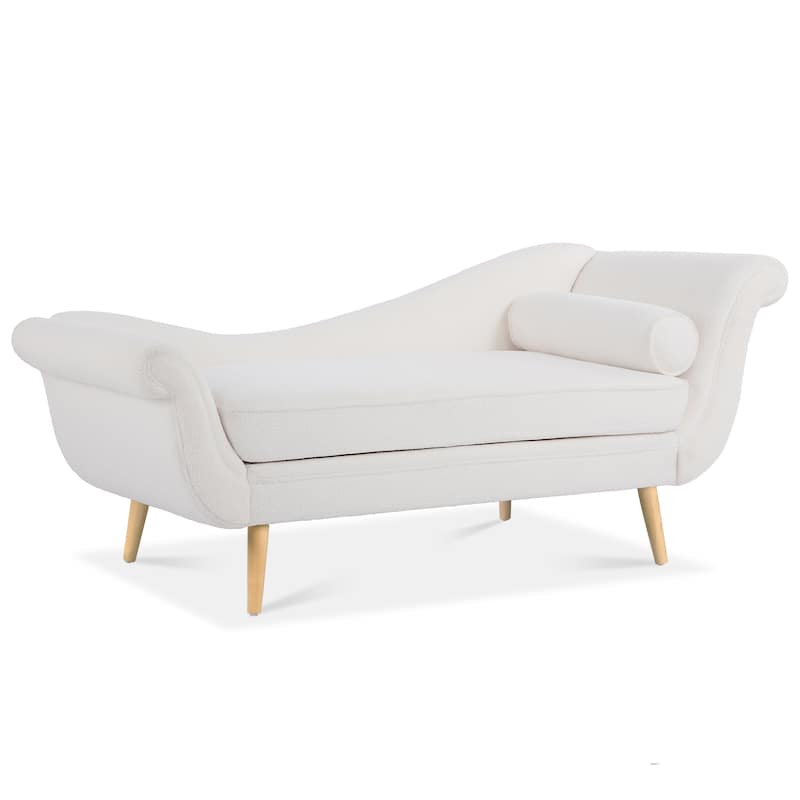 Upholstered Chaise Lounge Chair Indoor, Classic Sled Lounge Chair with Birch Legs & Lumbar Pillow for Living Room, Bedroom