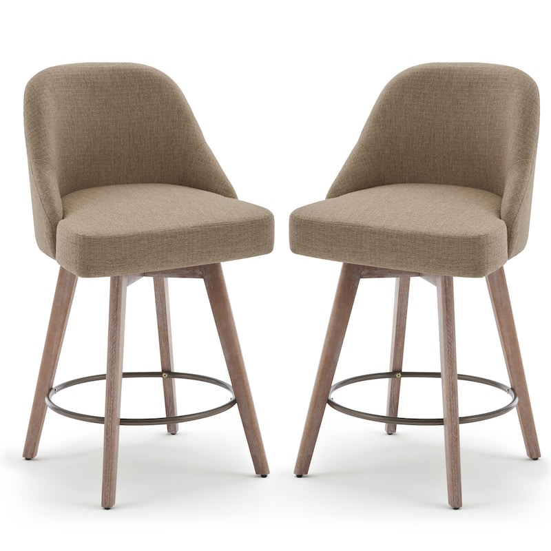 26" Upholstered Counter Height Swivel Bar Stool, Counter Stools with Solid Wood Legs - 39.37"H x 22.44"D x 21.65"W