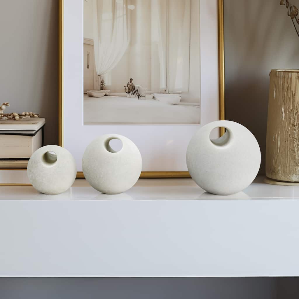 Sagebrook Home Convivial Abstract Sphere Deco Balls, Artisan Crafted Resin Orbs in Calming White, Set of 3 - 6" x 6" x 6"