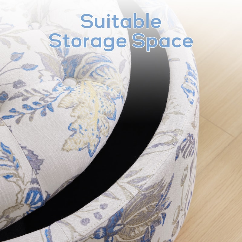 Tufted Large Round Storage Ottoman Footrest Beige/ Grey/ Blue