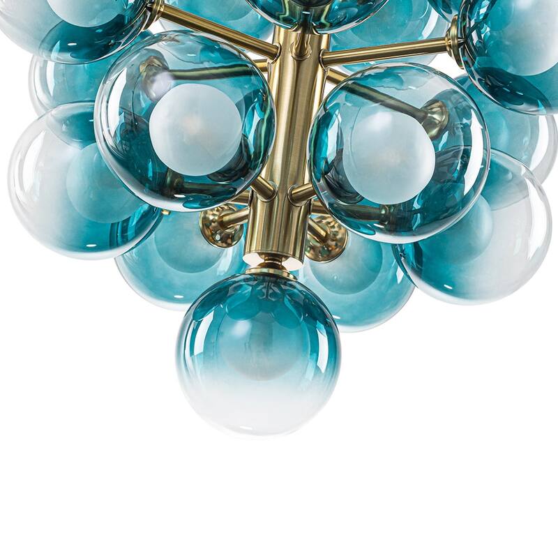 Art Deco Tiered Blue Frosted Bubble Round Sputnik Chandelier