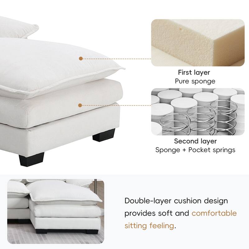 Modular U-shaped Sectional Sofa with 4 Waist Pillows, 6-Seat Upholstered Sofa with Chaise Lounge, Oversized Chenille Cloud Sofa