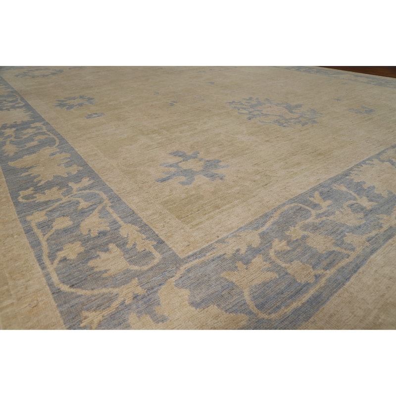 Hand Knotted Oriental 100% Wool Carpet Transitional All-Over Beige & Ivories Oushak Area Rug - 14' 0'' X 10' 0''