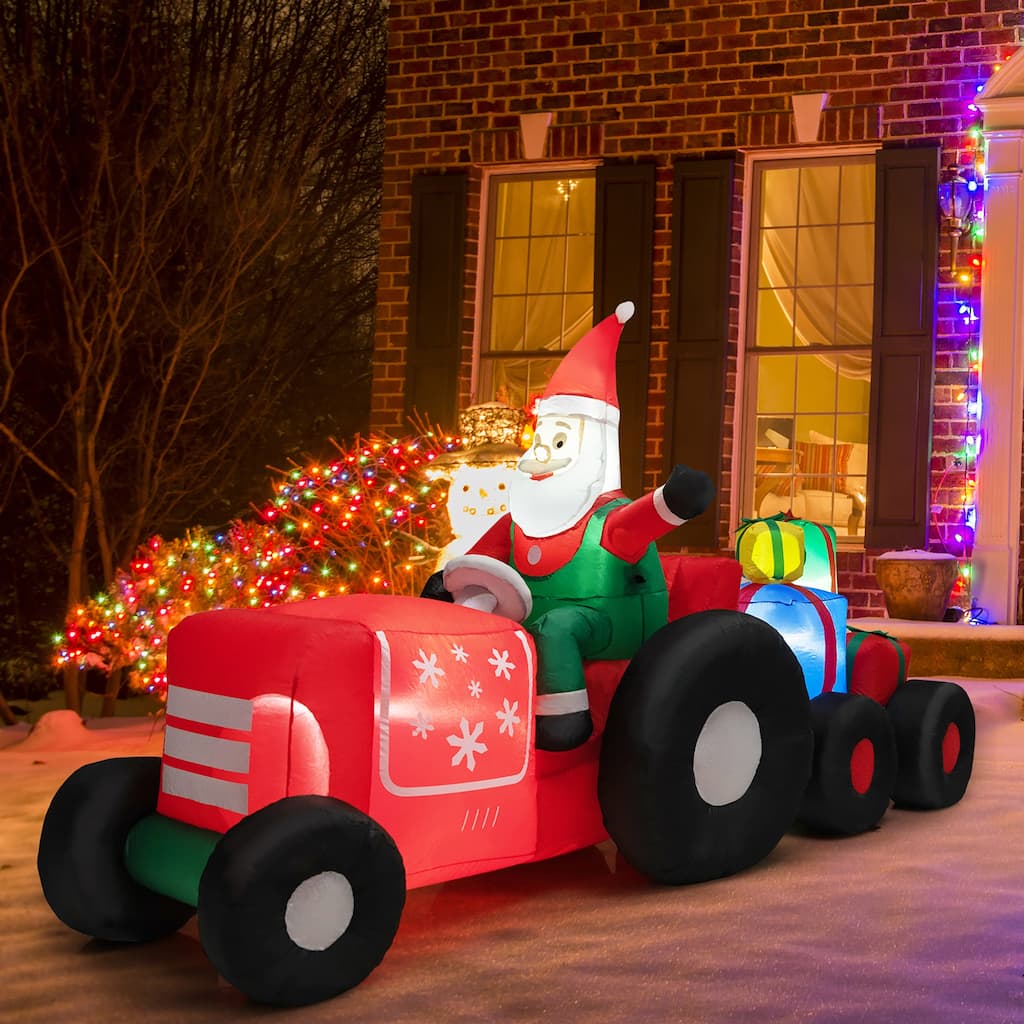 Gymax 9FT Long Inflatable Christmas Decor Santa Claus Driving Truck w/ - See Details
