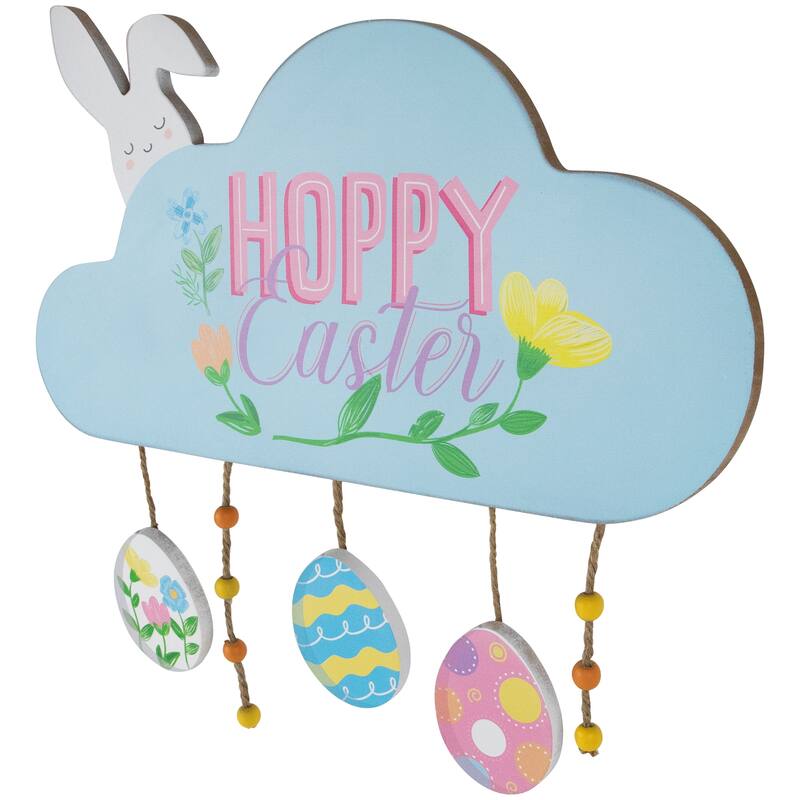 Hoppy Easter Wooden Wall Sign with Bunny and Eggs - 15.75"