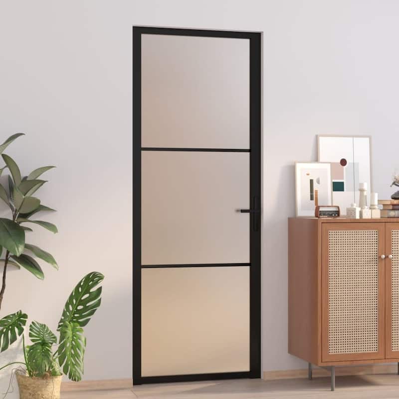 vidaXL Glass Door Interior Door with Alloy Handle ESG Glass and Aluminum Black - 29.9"x79.3" x 1.4" - Black and transparent